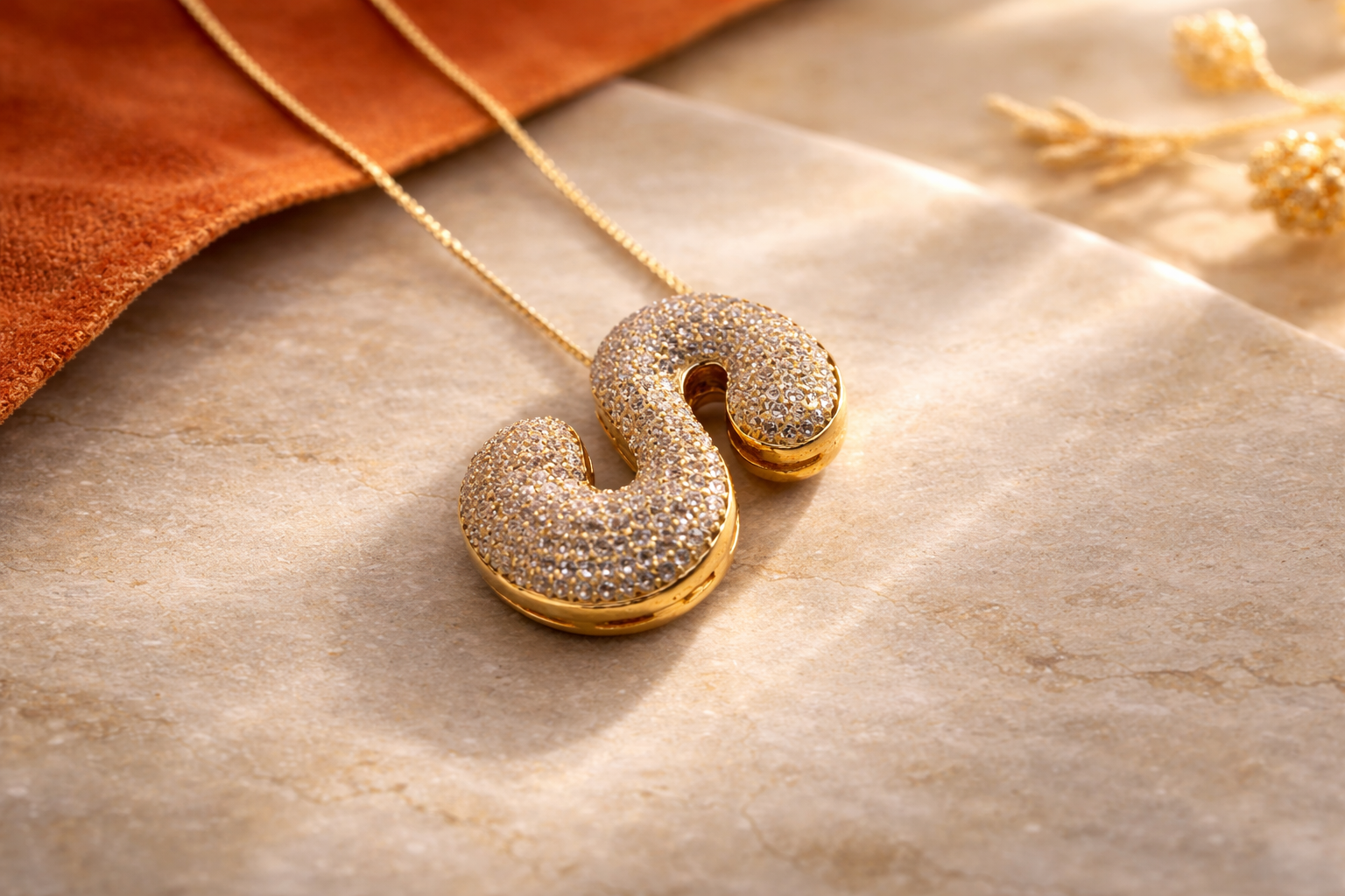 3D Pave Bubble Letter Name Necklace