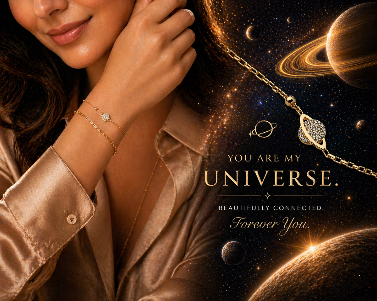 Double Chain Saturn Bracelet in Gold