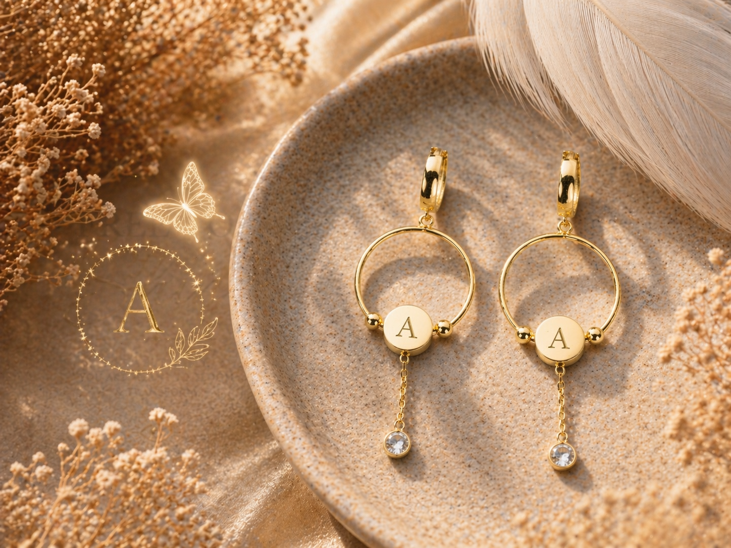 Custom Initial Disc Hoop Earrings