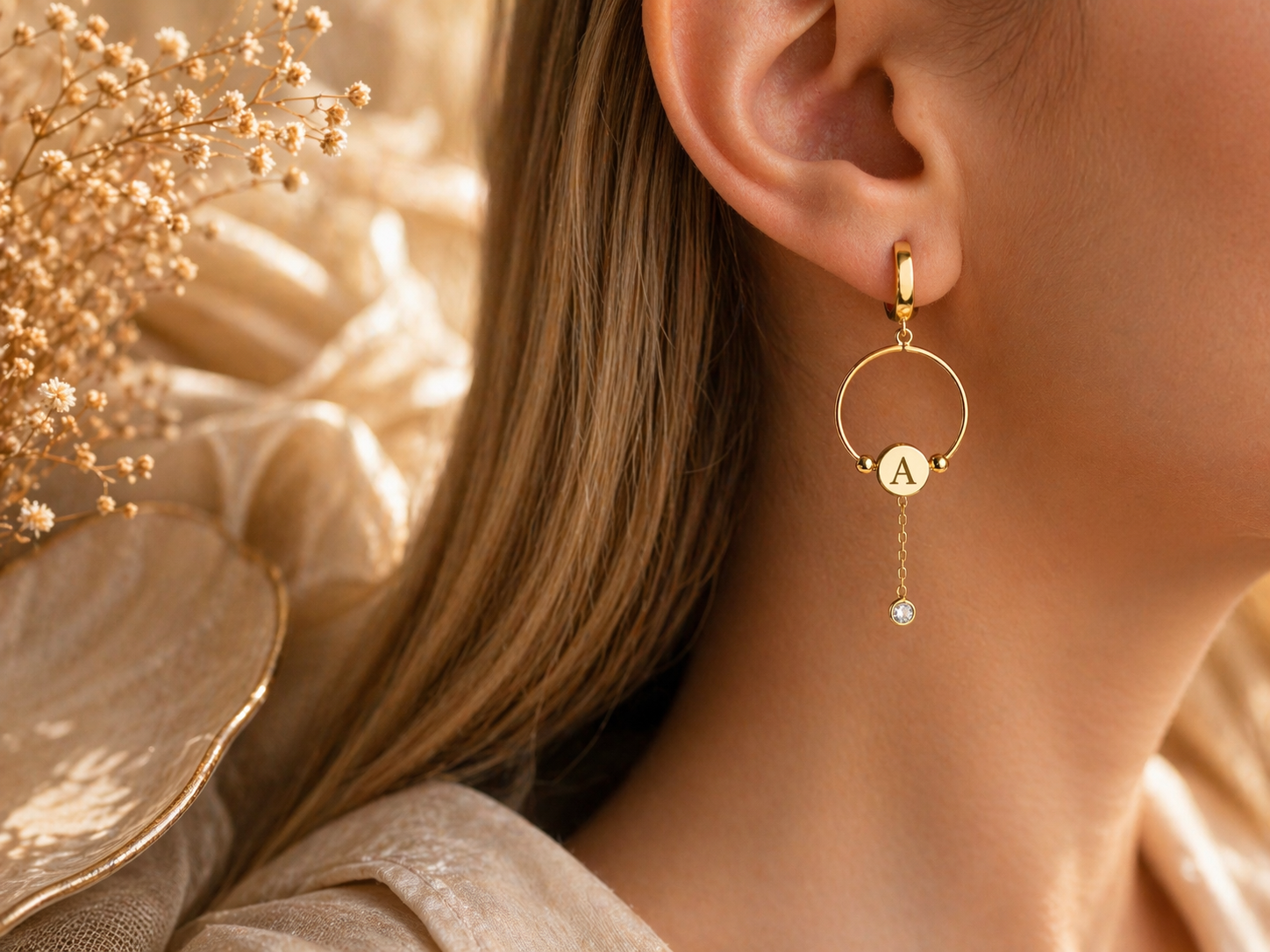 Custom Initial Disc Hoop Earrings
