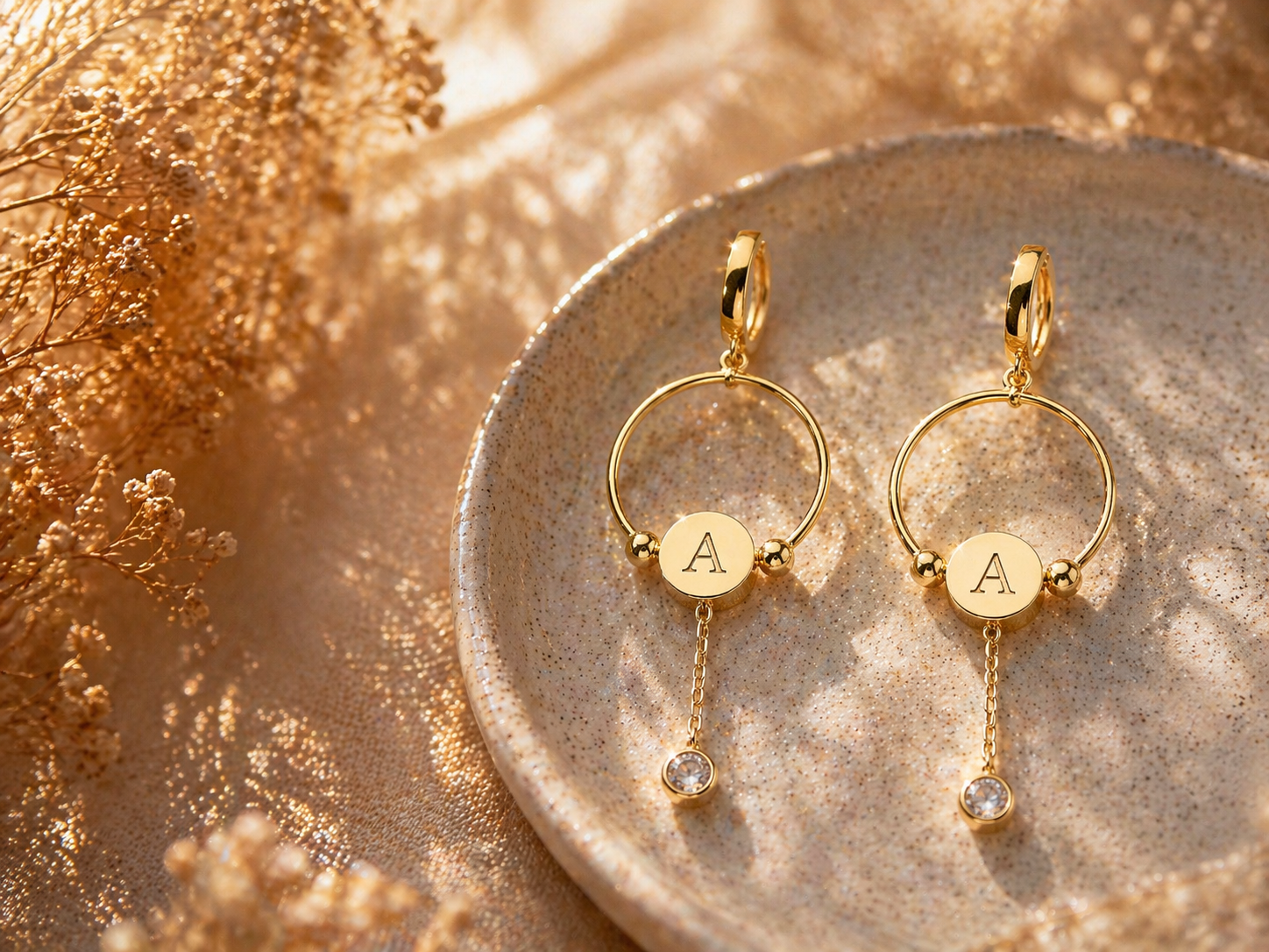 Custom Initial Disc Hoop Earrings