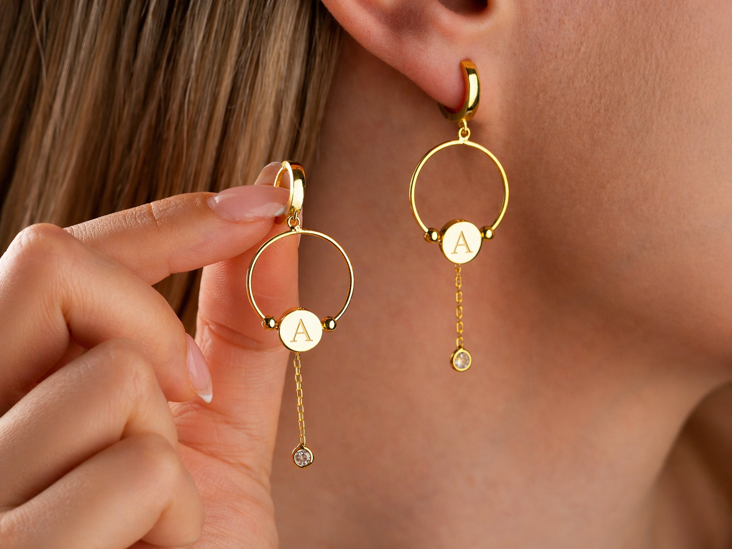 Custom Initial Disc Hoop Earrings