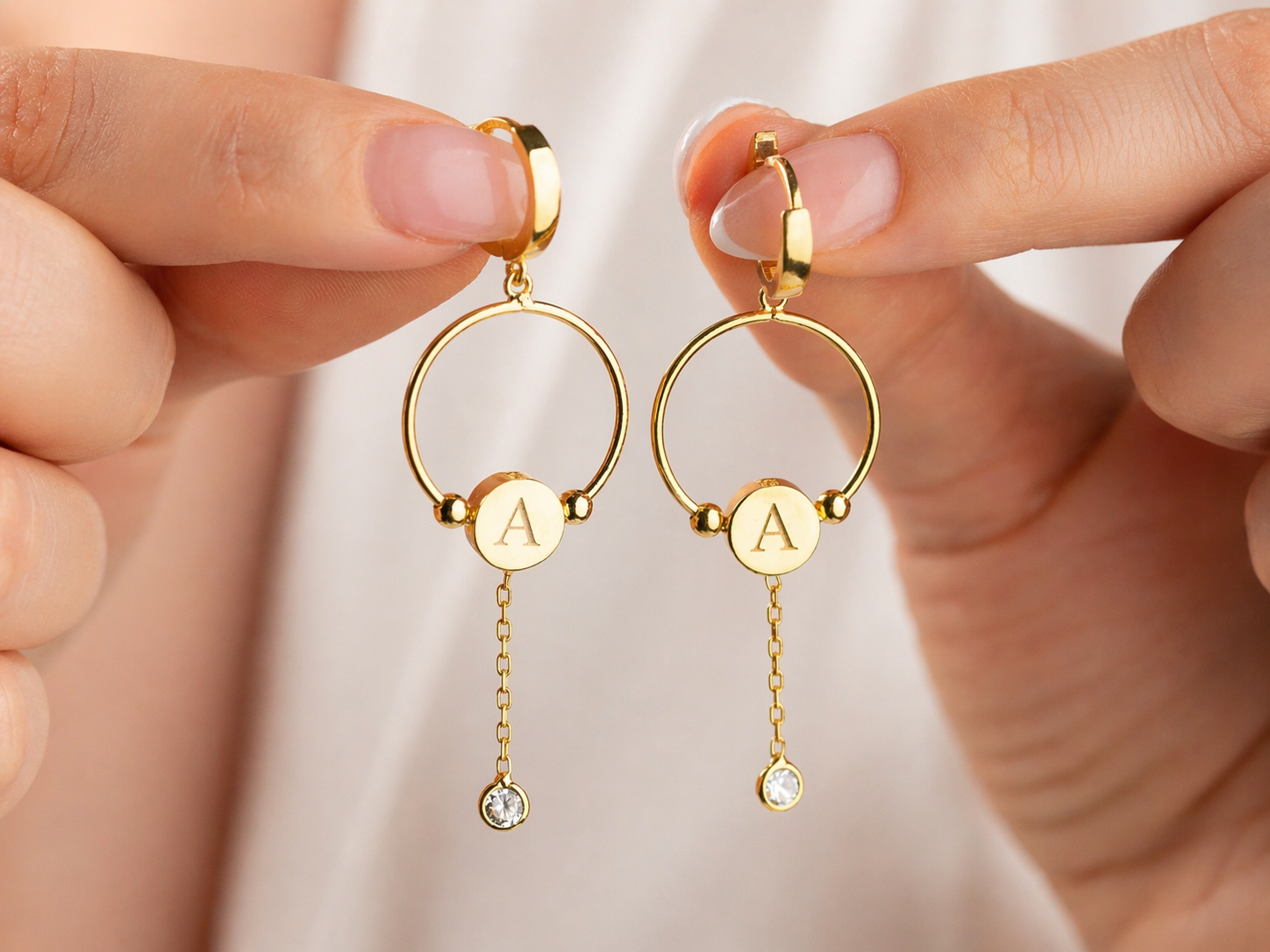 Custom Initial Disc Hoop Earrings