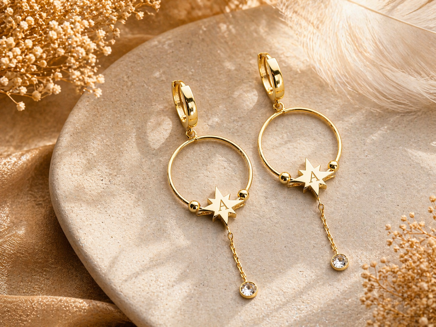 Custom Initial North Star Hoop Earrings