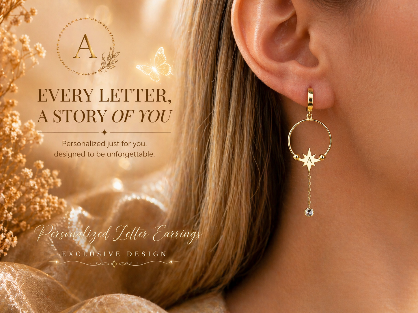 Custom Initial North Star Hoop Earrings