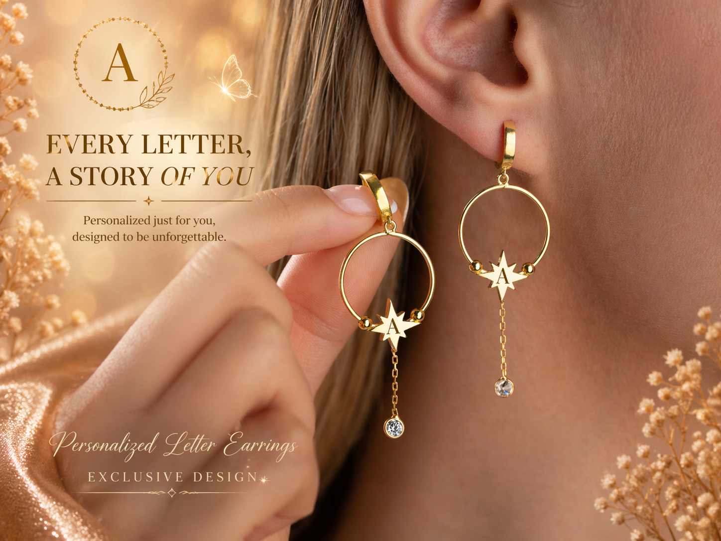 Custom Initial North Star Hoop Earrings