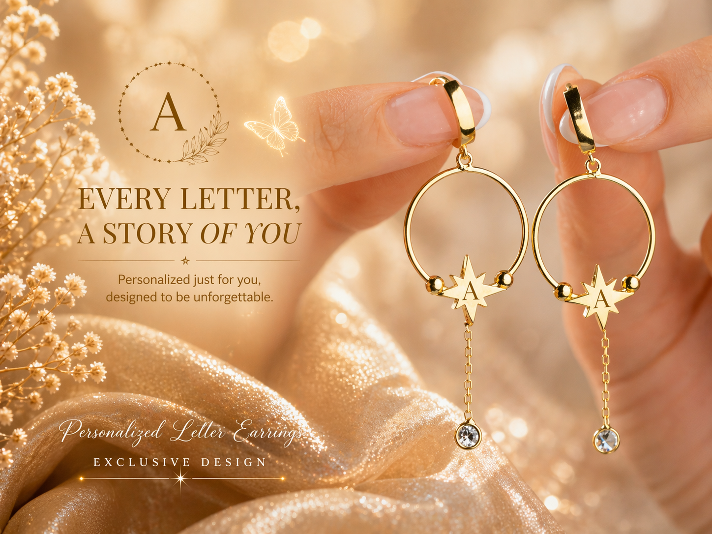 Custom Initial North Star Hoop Earrings