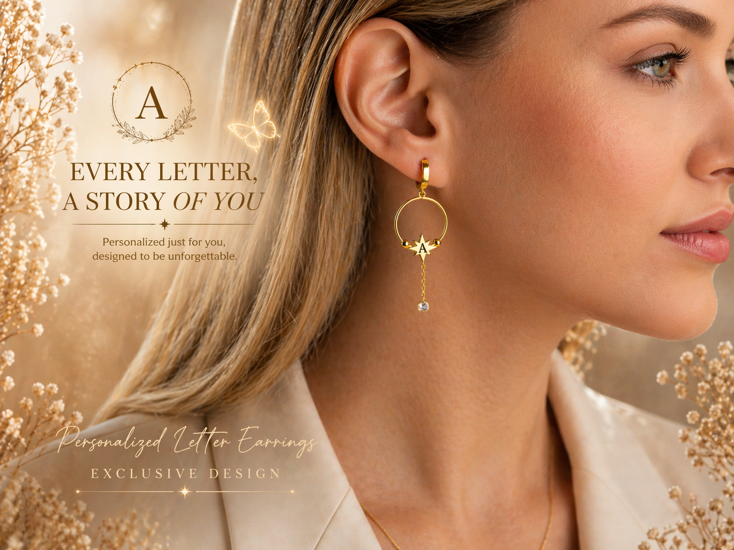 Custom Initial North Star Hoop Earrings