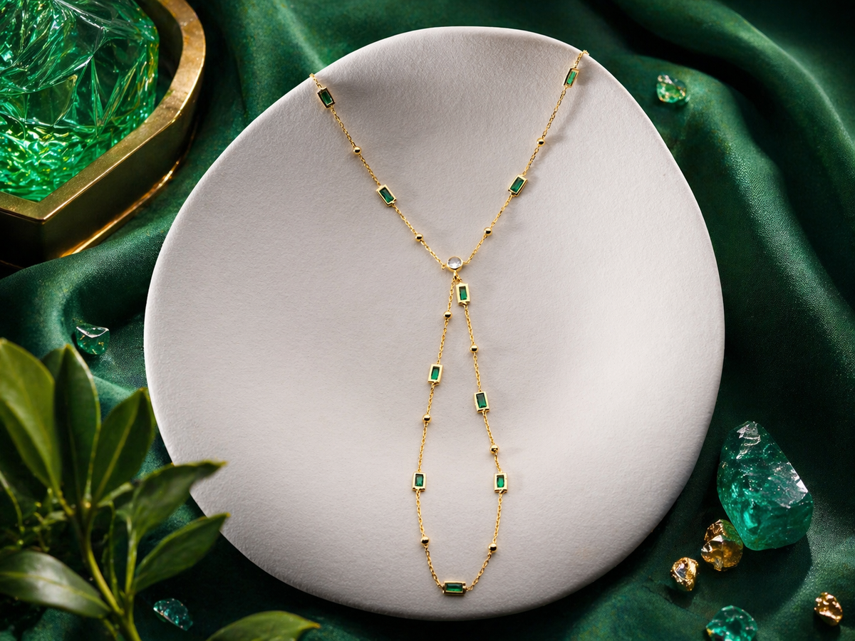 Emerald Baguette Hand Chain Bracelet