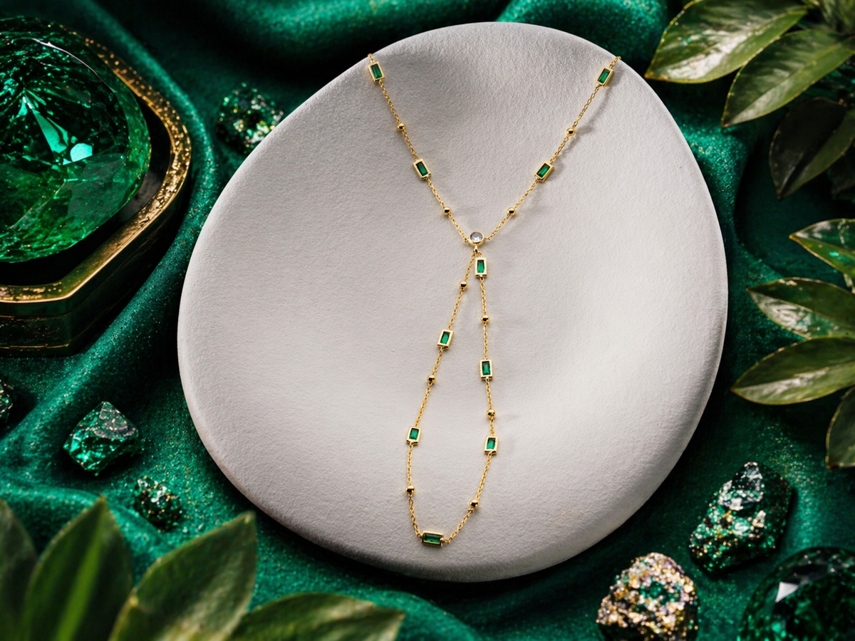 Emerald Baguette Hand Chain Bracelet