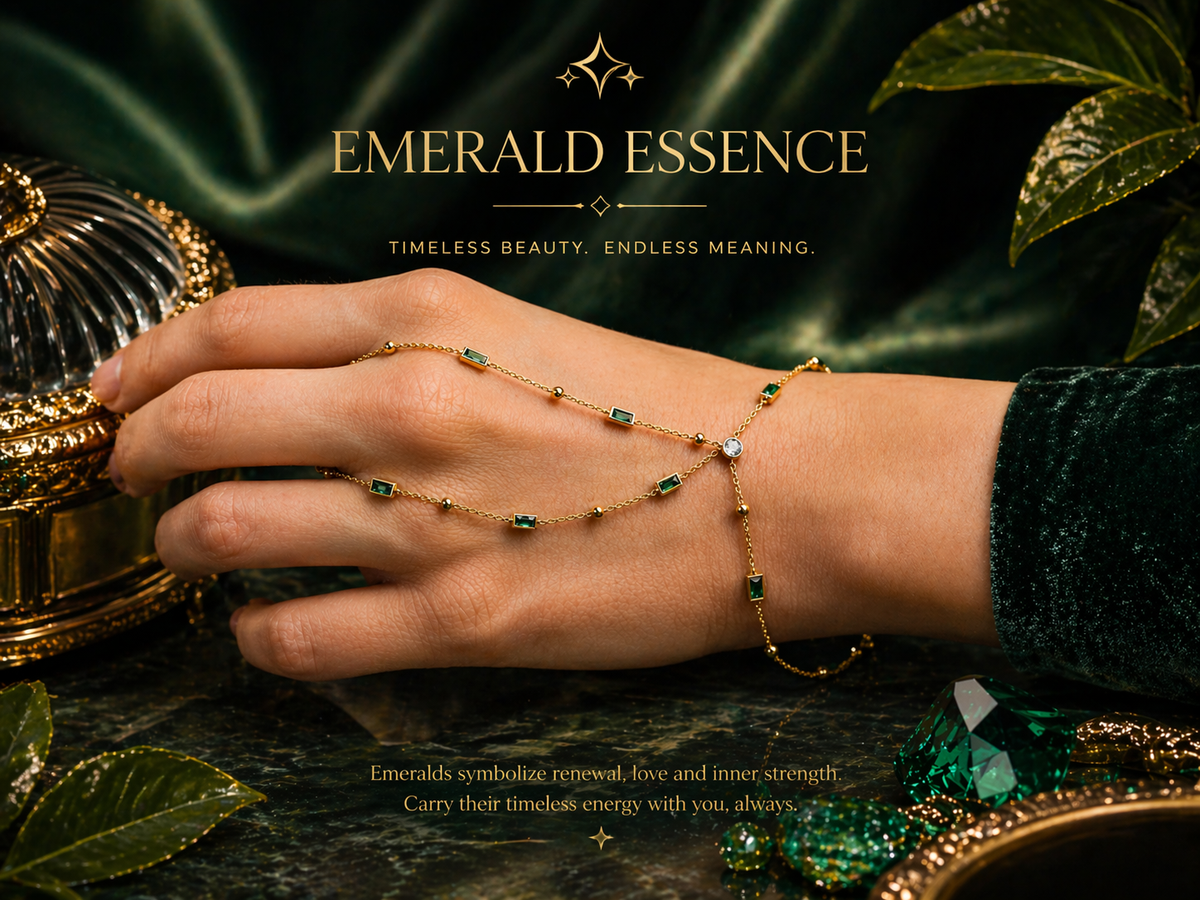 Emerald Baguette Hand Chain Bracelet