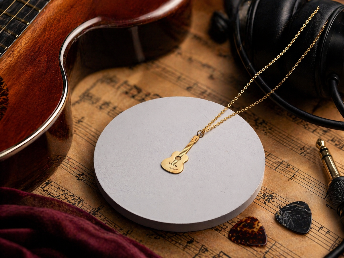 Gold Guitar Charm Necklace