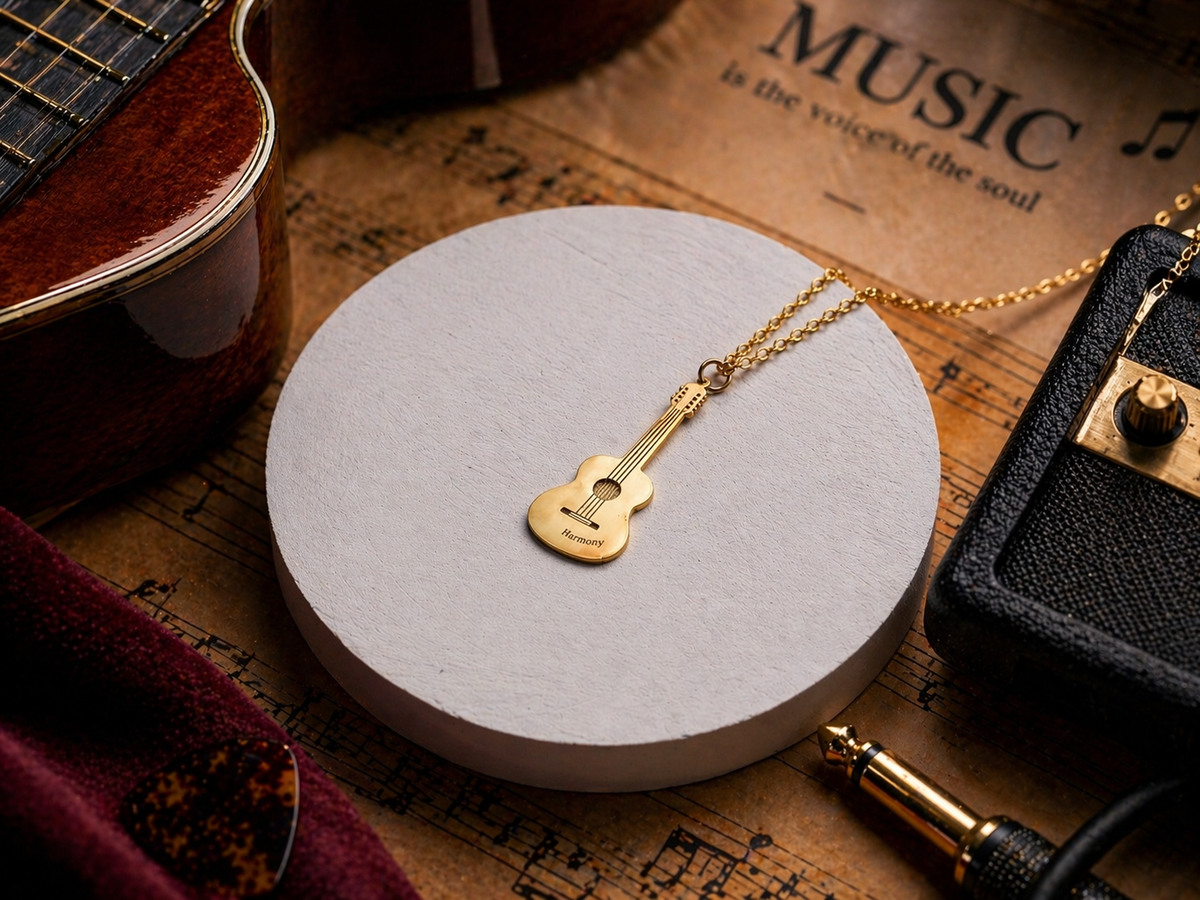 Gold Guitar Charm Necklace