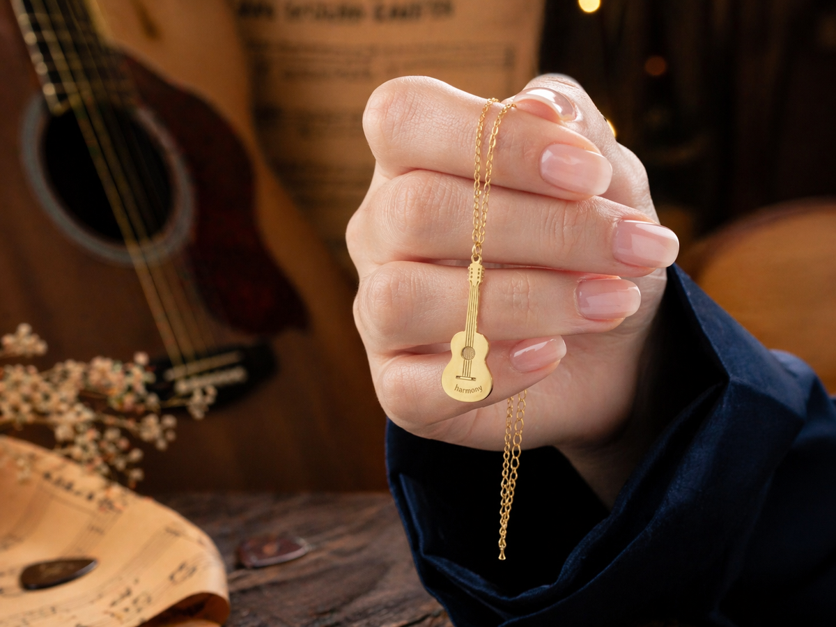 Gold Guitar Charm Necklace