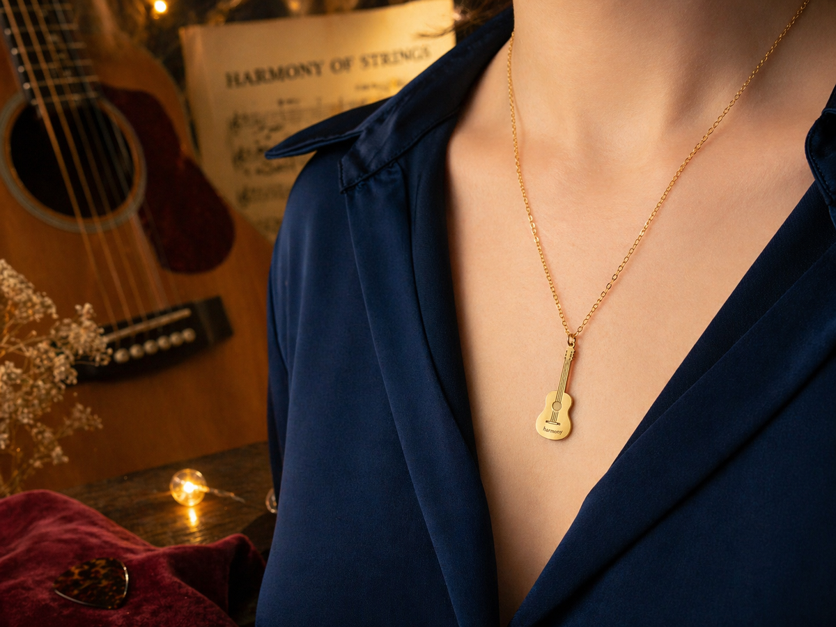 Gold Guitar Charm Necklace