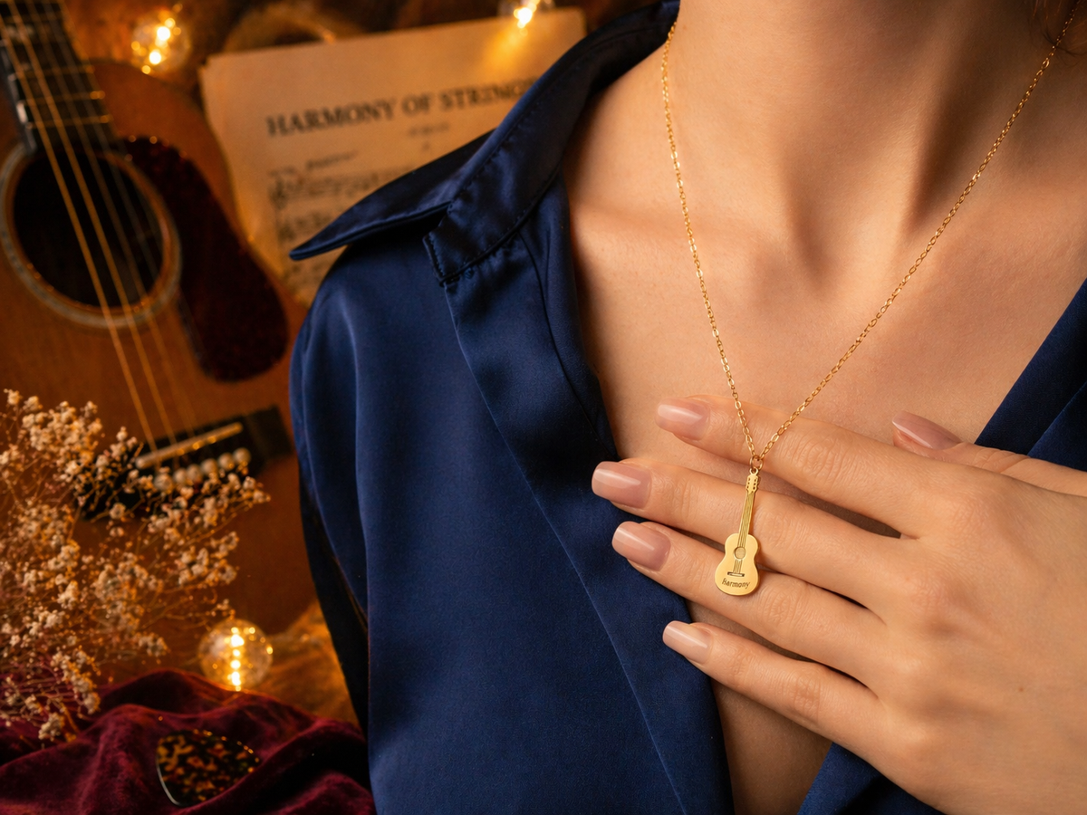 Gold Guitar Charm Necklace
