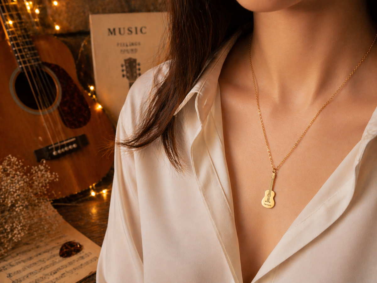 Gold Guitar Charm Necklace