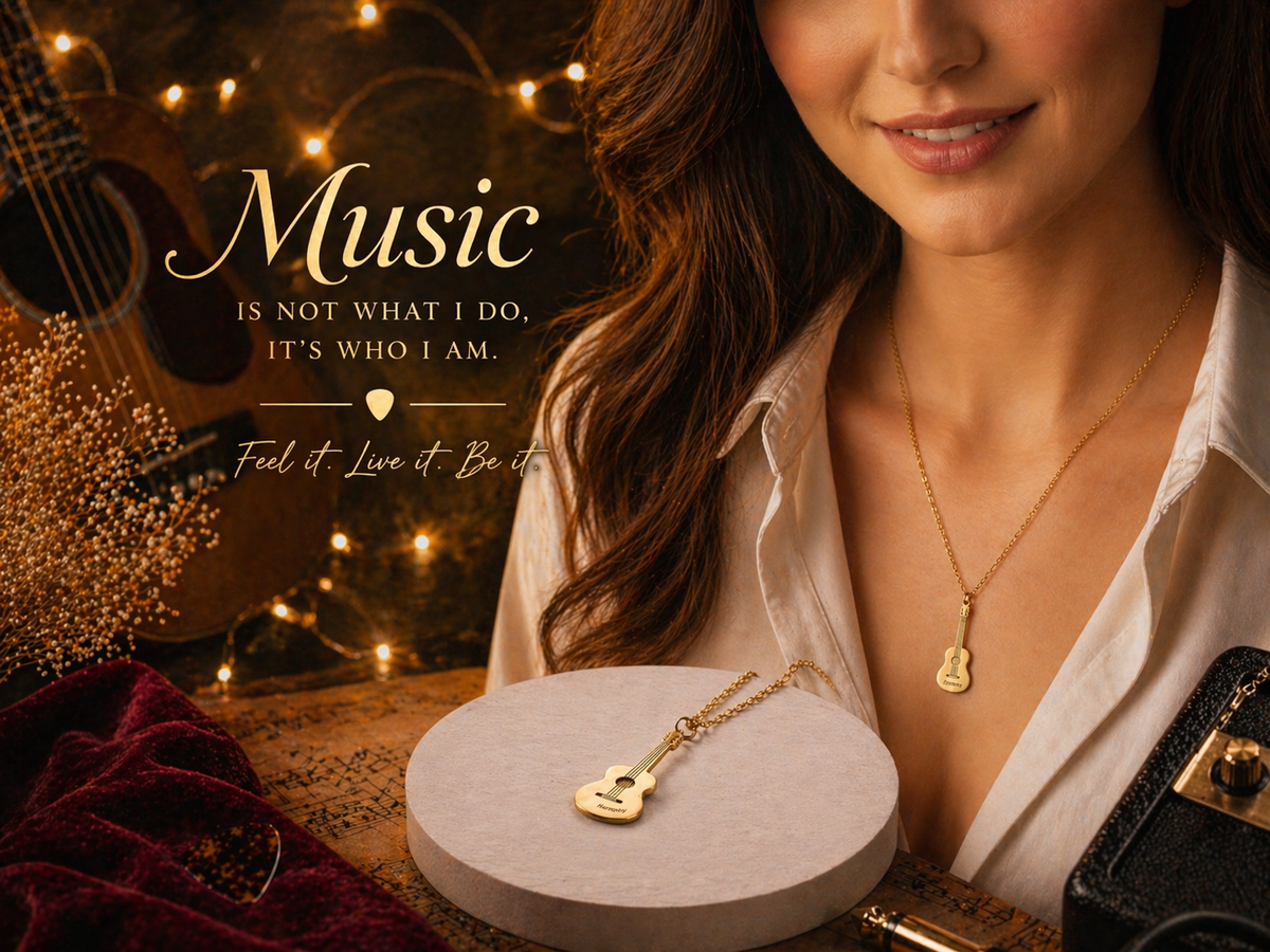 Gold Guitar Charm Necklace