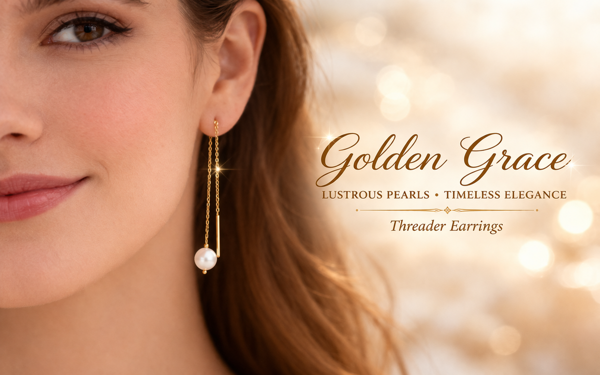 Pearl Drop Threader Earrings in Gold