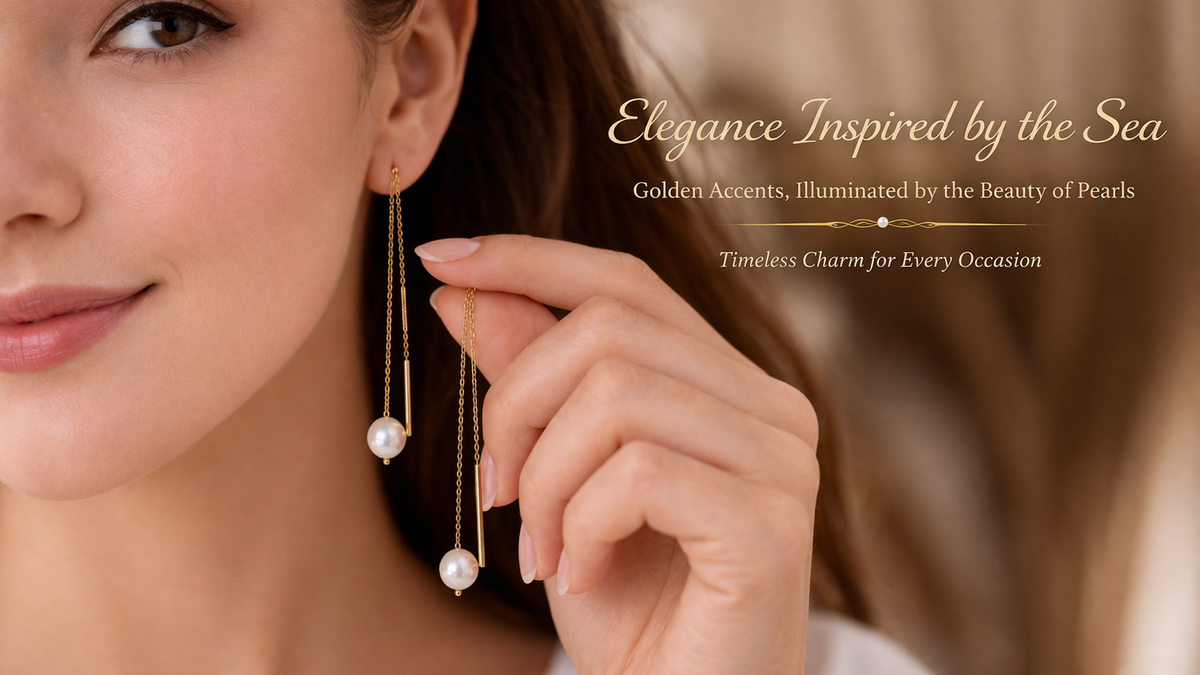 Pearl Drop Threader Earrings in Gold