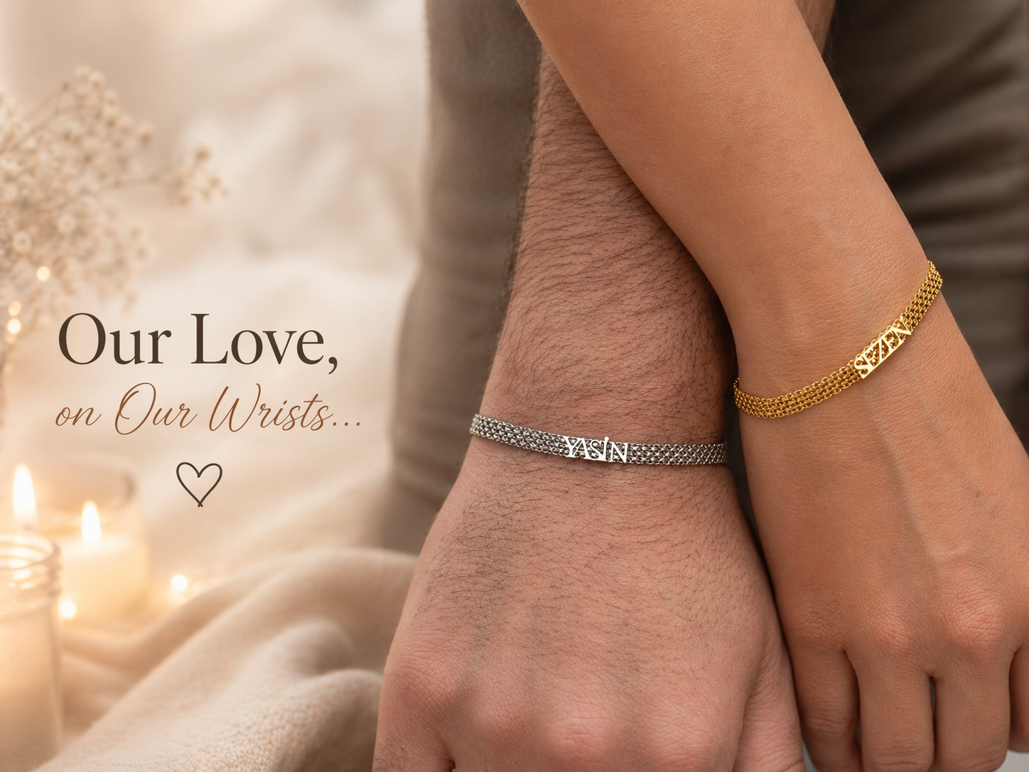 Matching His and Hers Name Bracelet Set