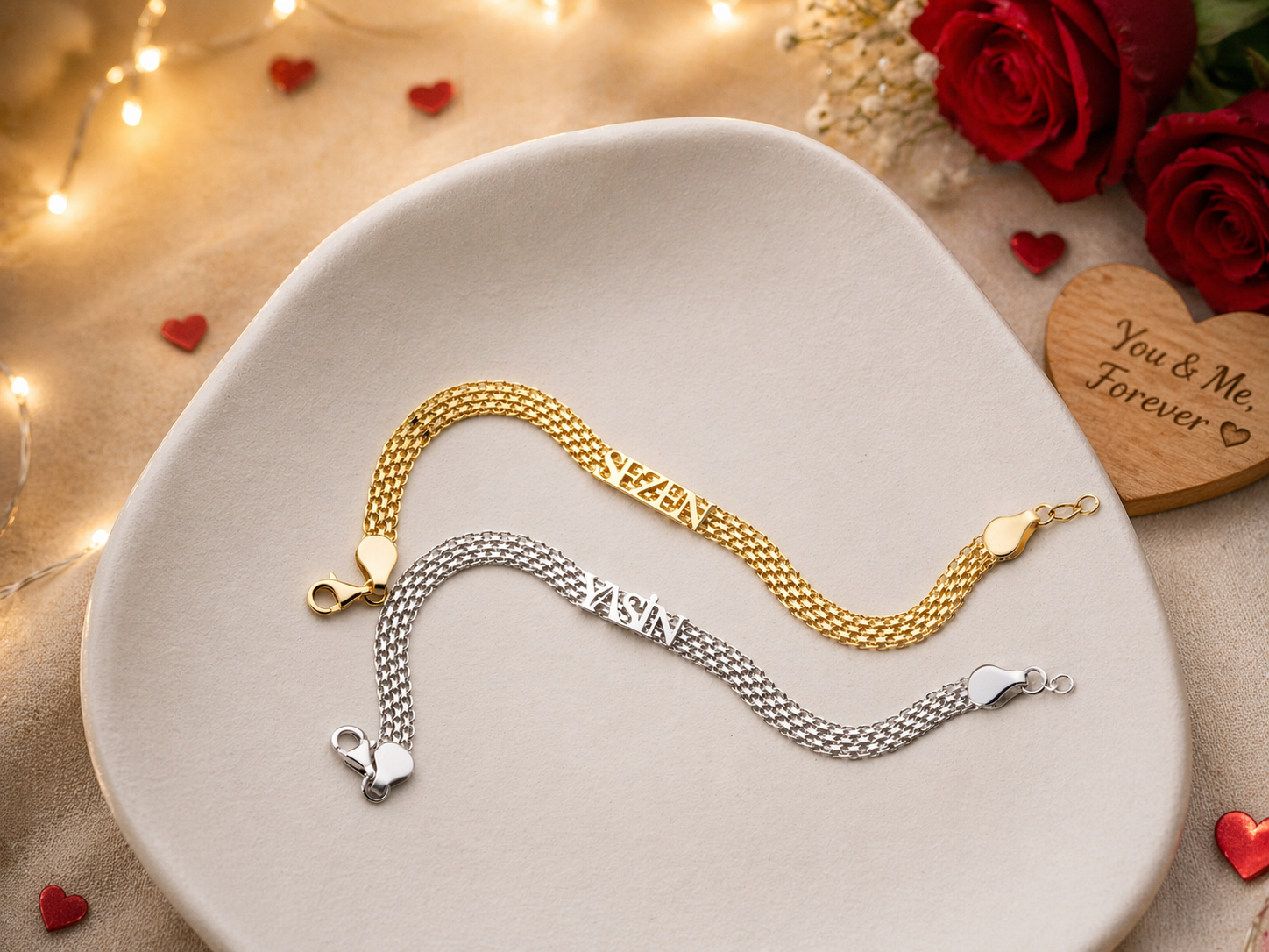 Matching His and Hers Name Bracelet Set