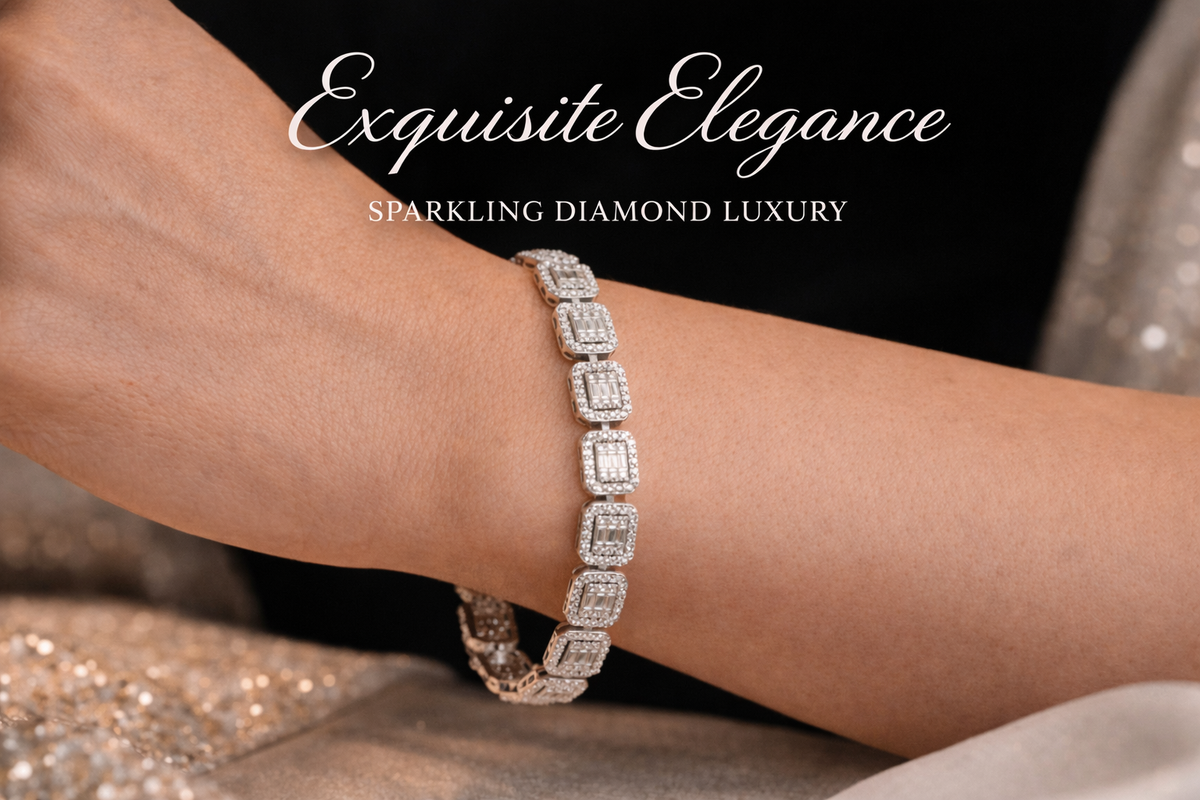 Baguette Halo Link Tennis Bracelet