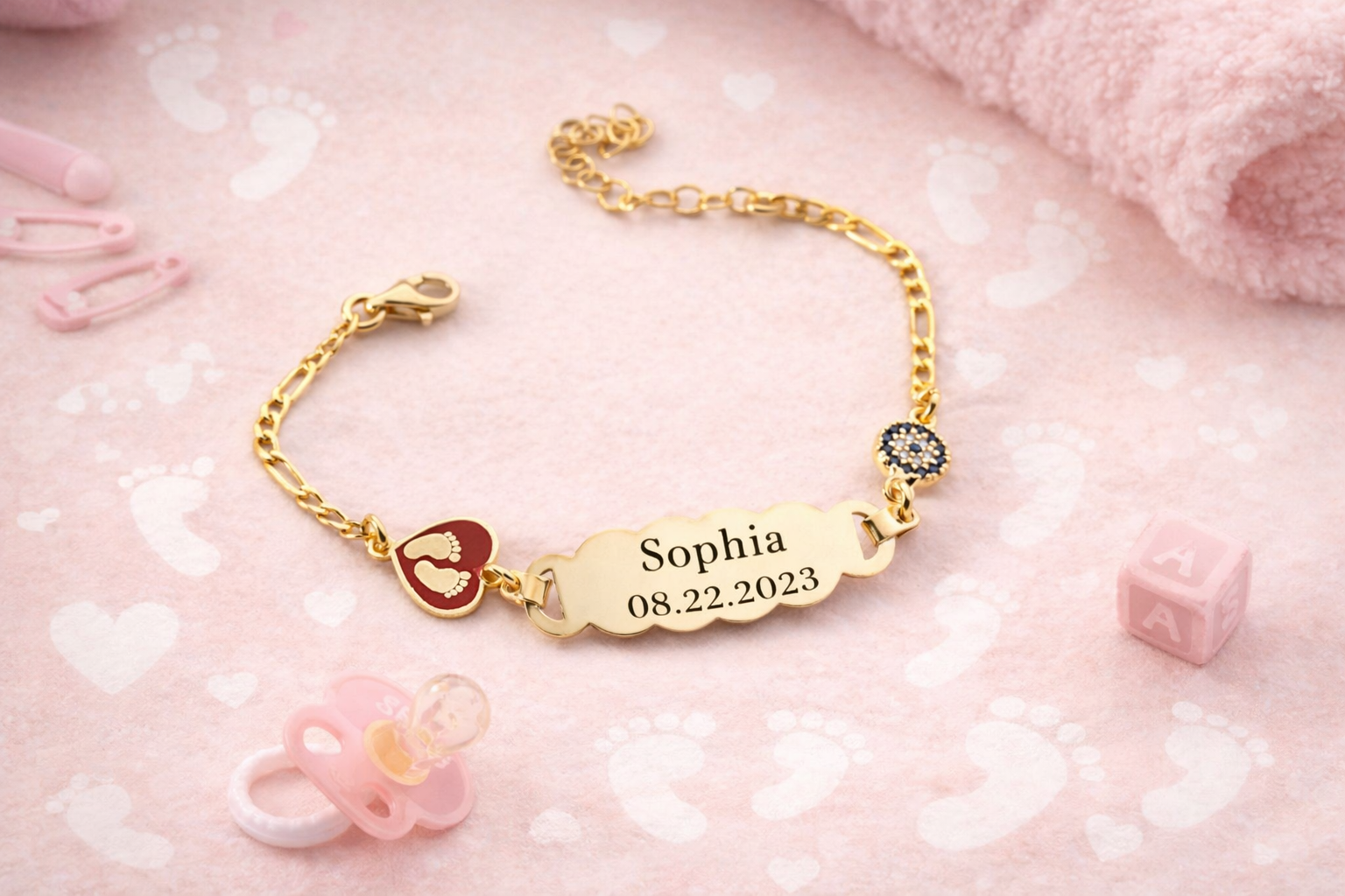 Personalized Baby Footprint Heart Bracelet
