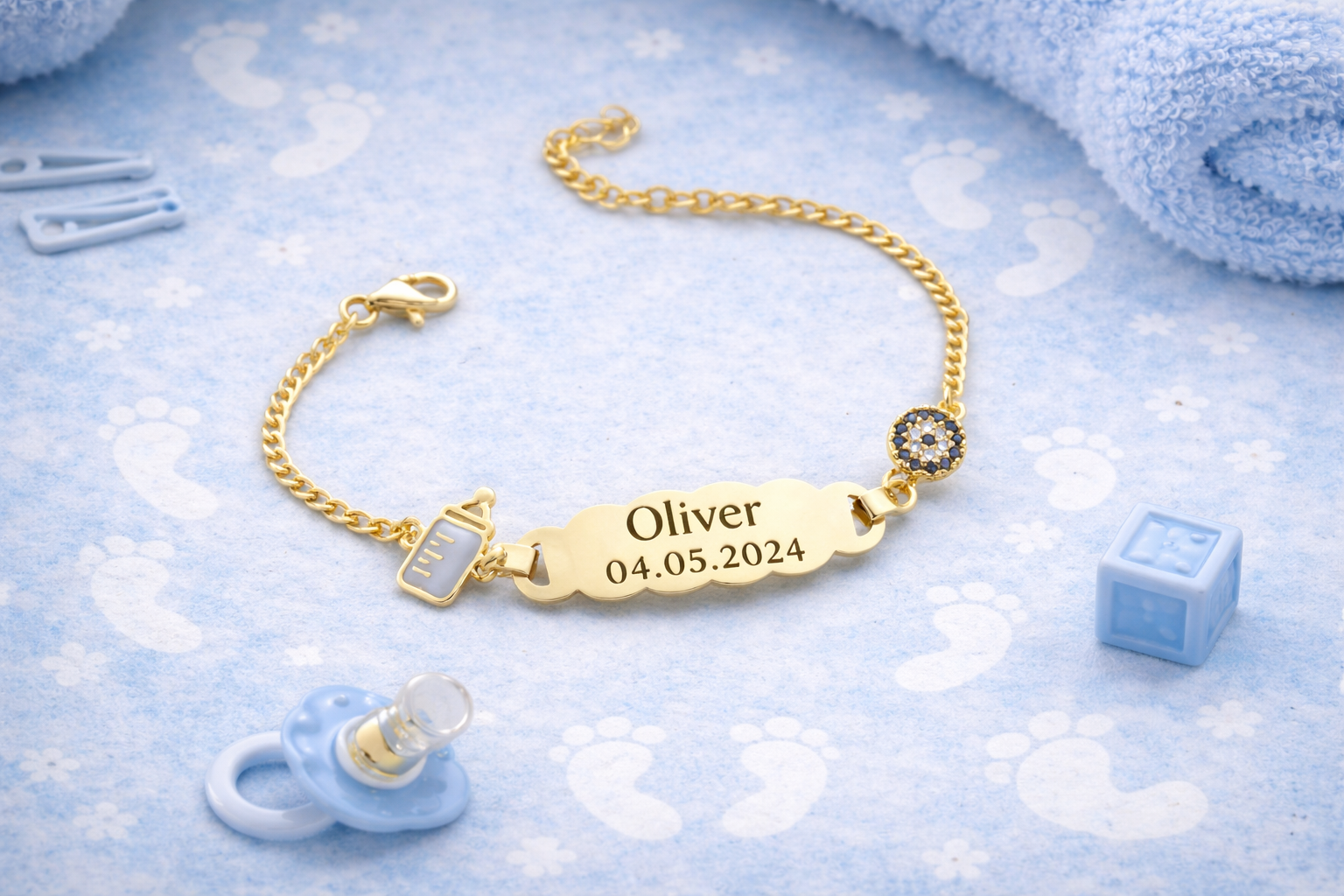 Custom Name Baby Bottle ID Bracelet