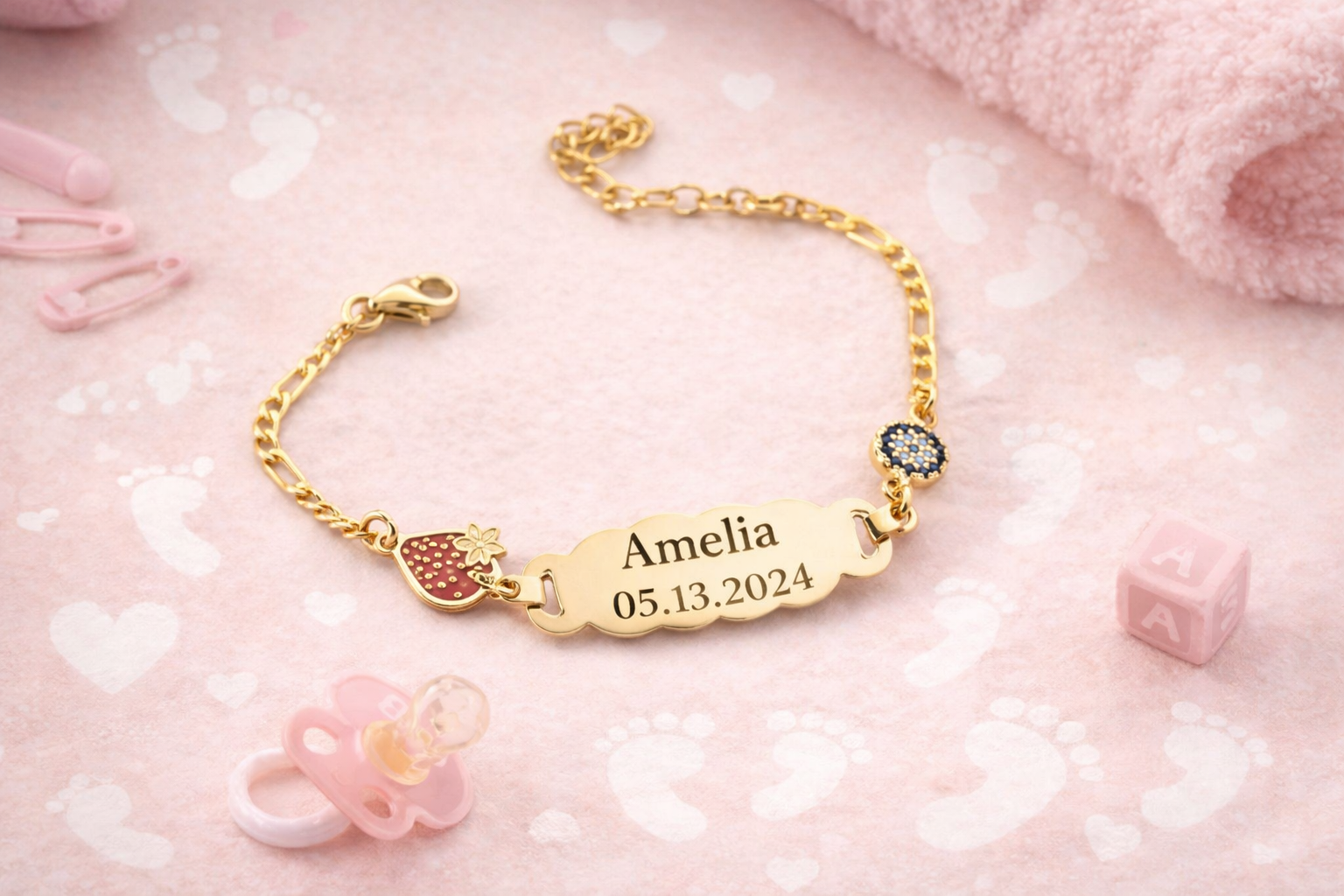 Personalized Baby Name and Date Bracelet