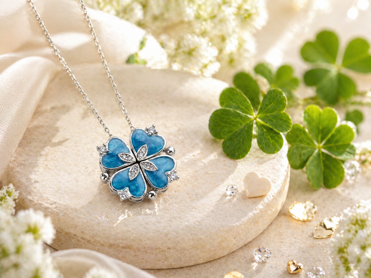 Convertible Blue Clover Heart Necklace