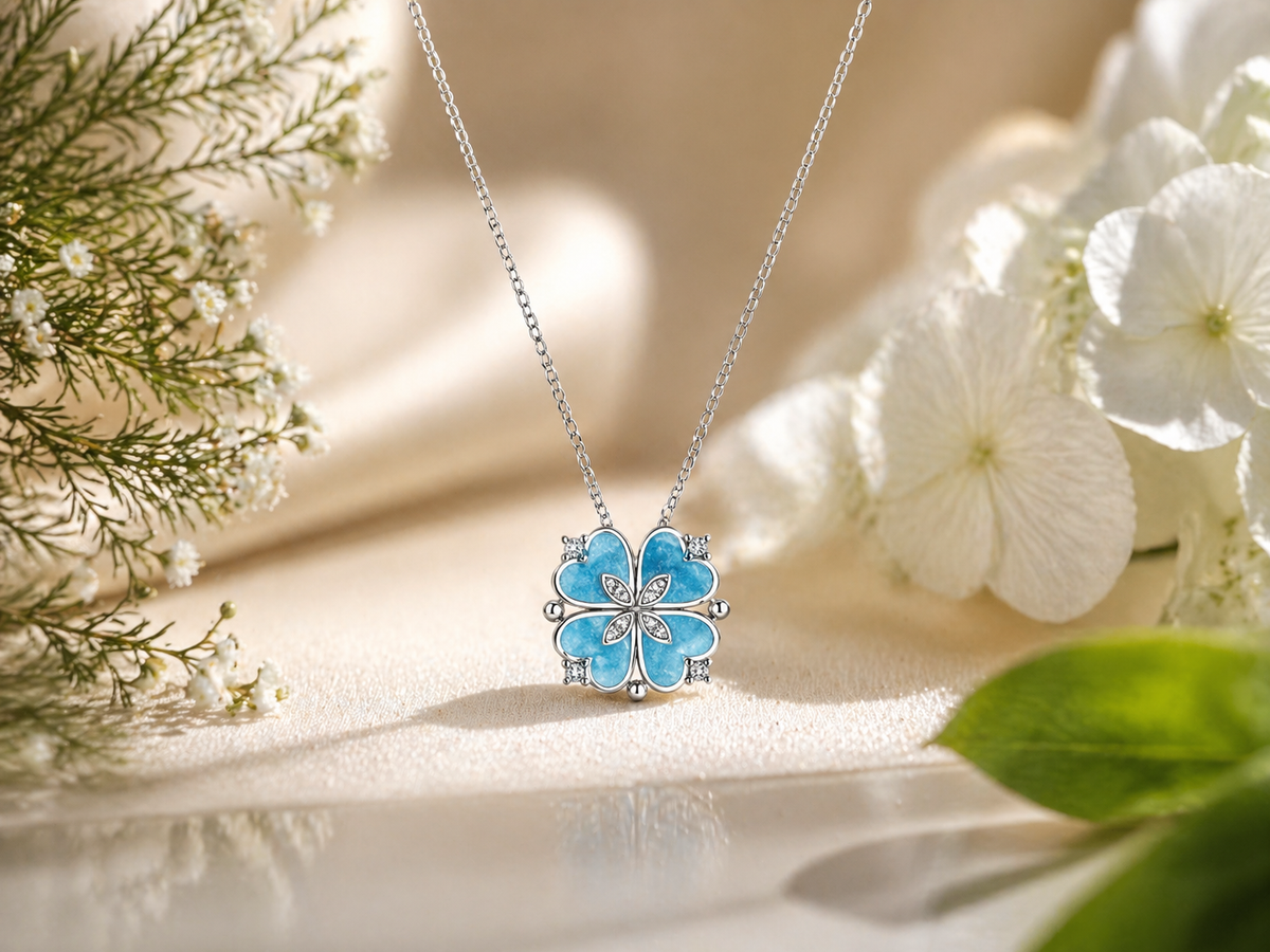 Convertible Blue Clover Heart Necklace