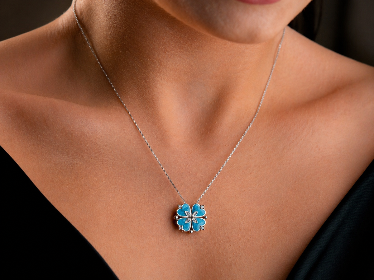 Convertible Blue Clover Heart Necklace