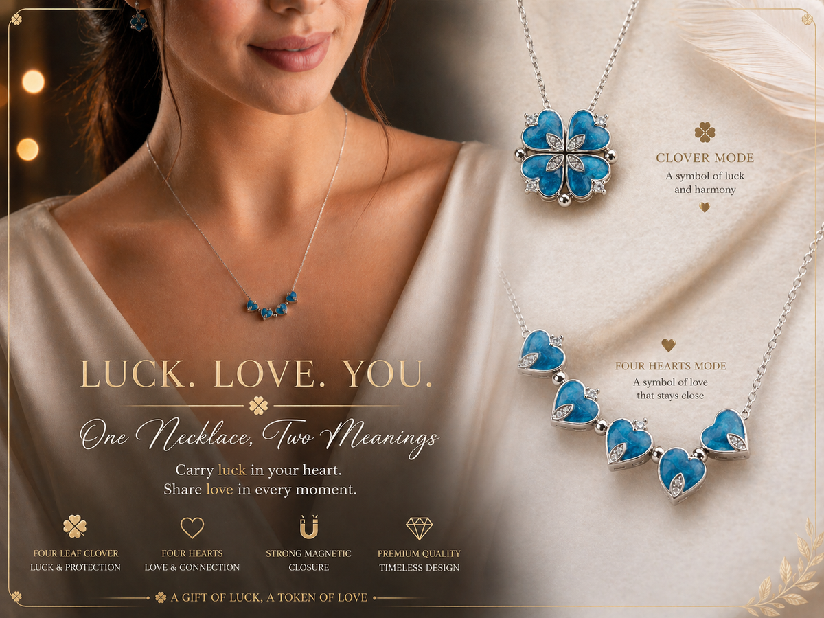 Convertible Blue Clover Heart Necklace