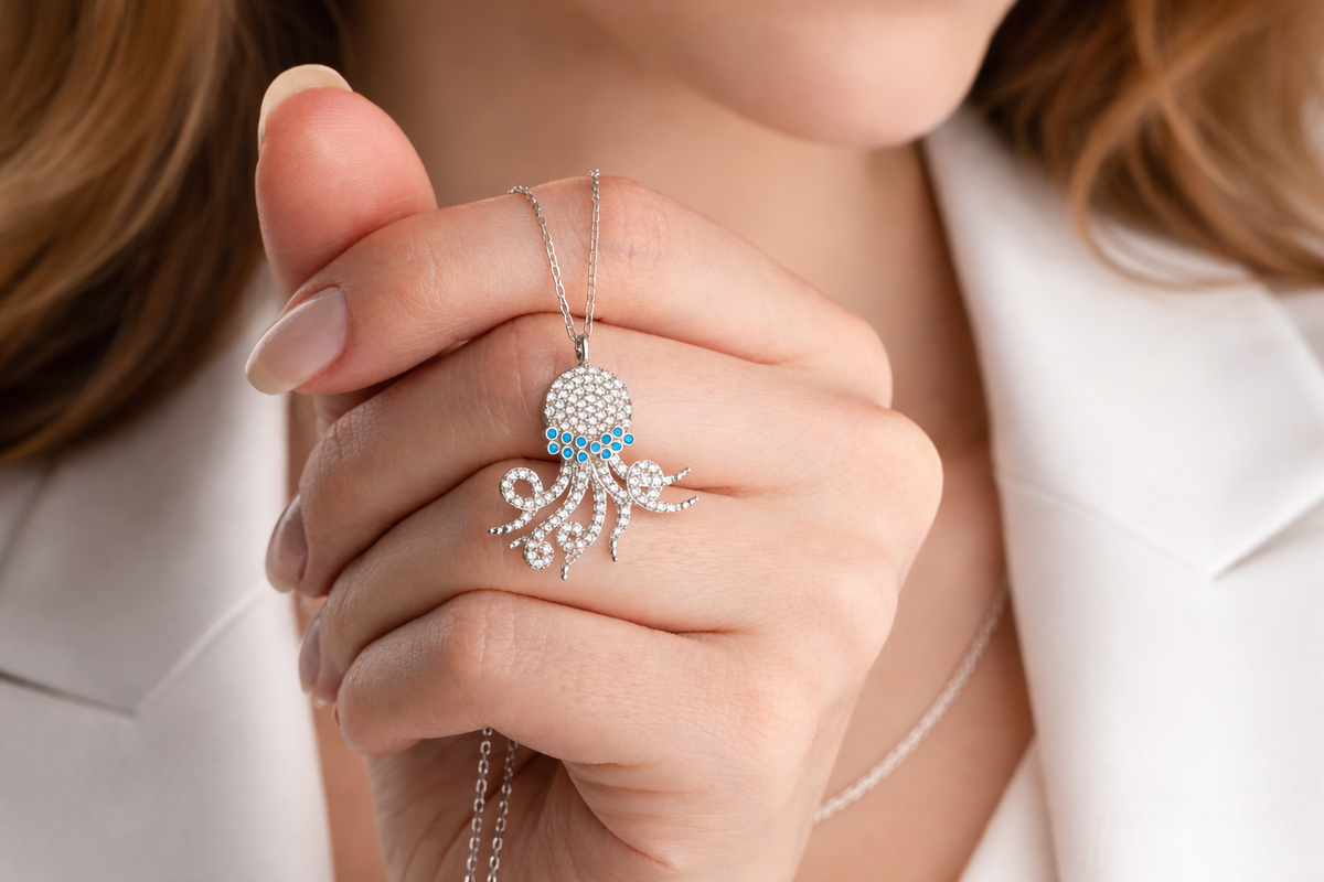 Pave Crystal Octopus Pendant Necklace