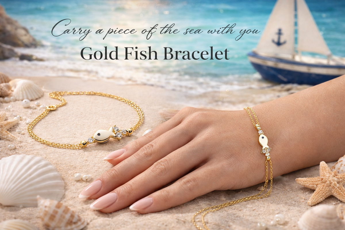 Gold Fish Charm Bracelet in Enamel