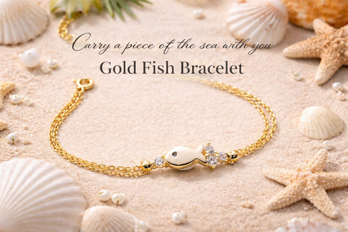 Gold Fish Charm Bracelet in Enamel