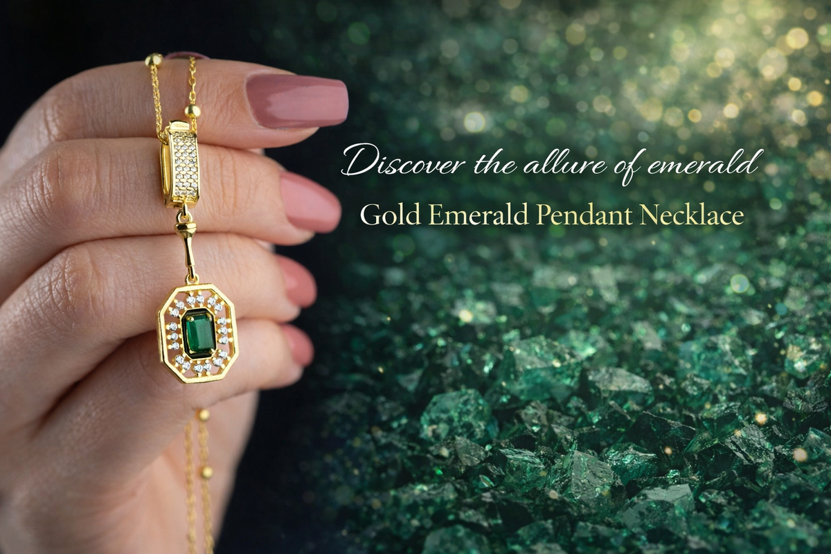 Gold Emerald Cut Halo Necklace