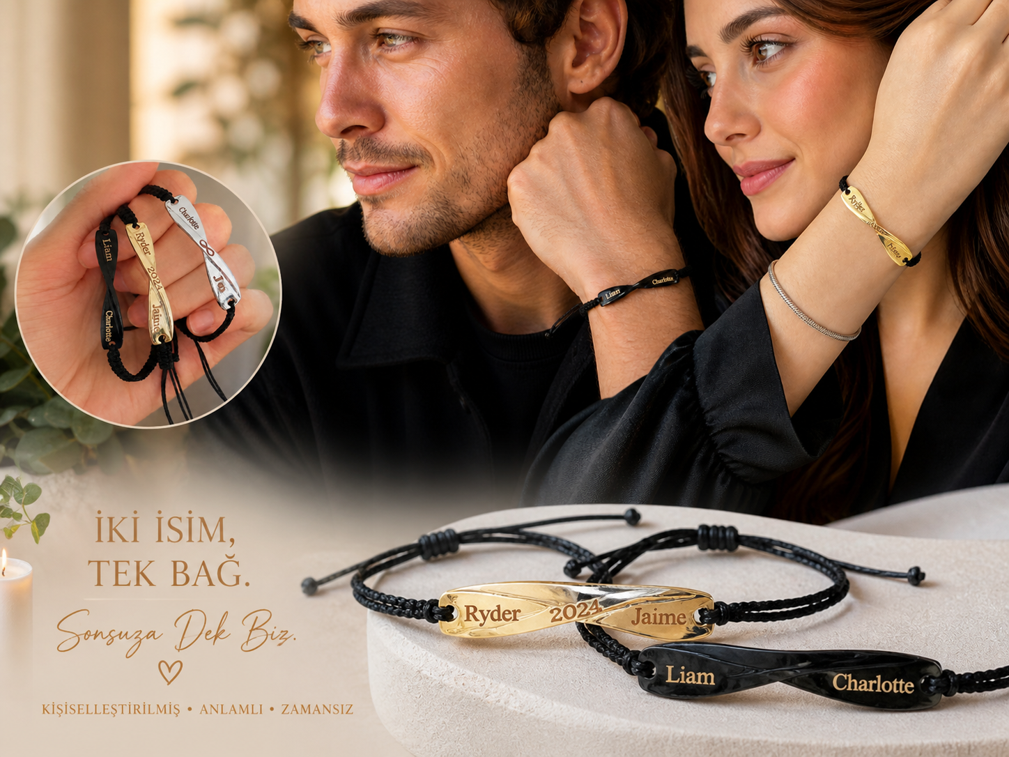 Custom Couple's Infinity Bar Bracelet