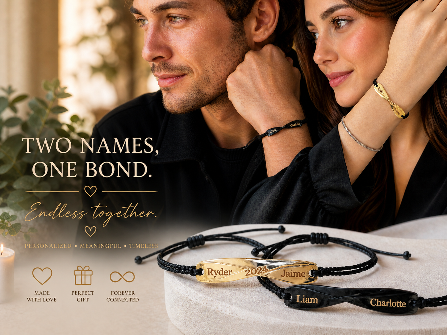 Custom Couple's Infinity Bar Bracelet