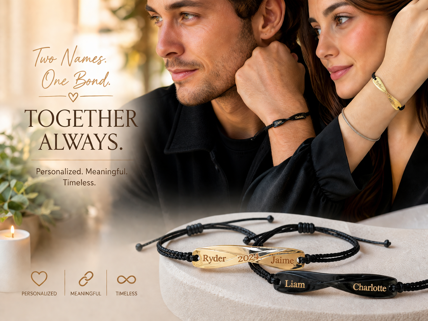 Custom Couple's Infinity Bar Bracelet