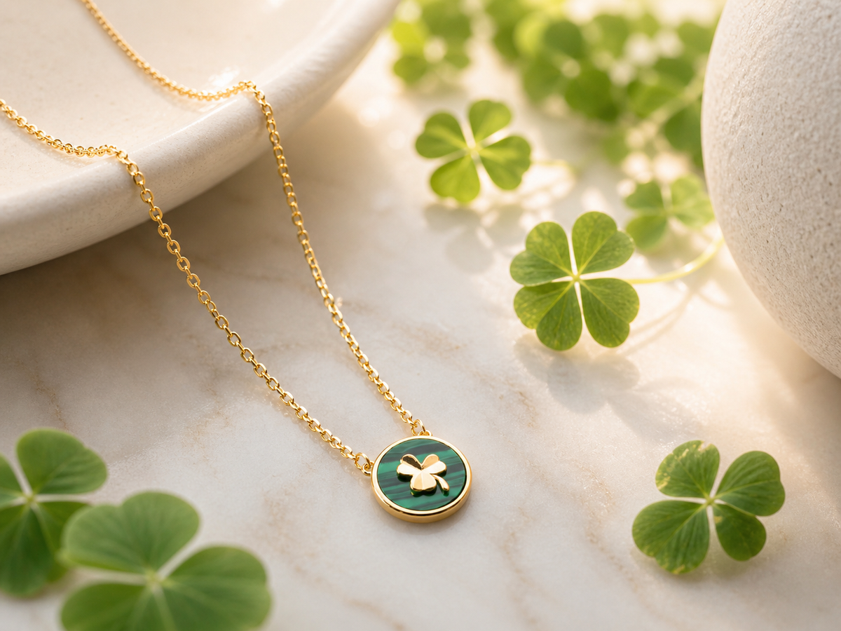 Green Clover Coin Pendant Necklace