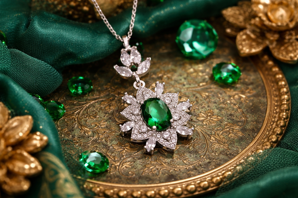 Emerald Green Floral Pendant Necklace