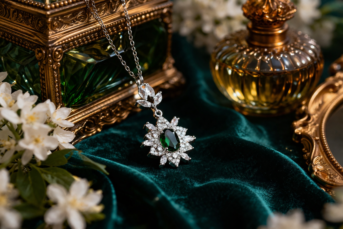 Emerald Green Floral Pendant Necklace
