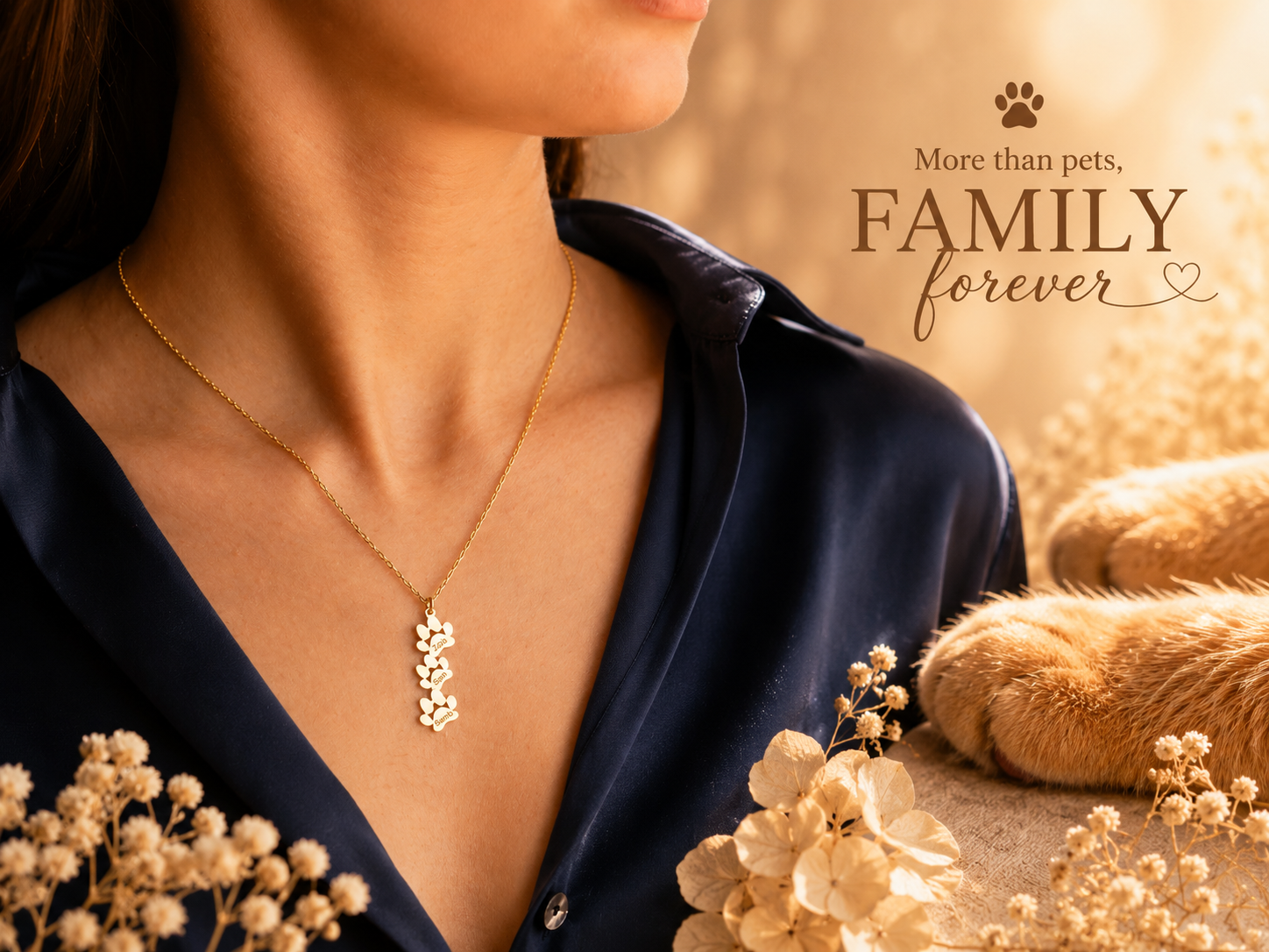 Custom Multi Pet Paw Necklace