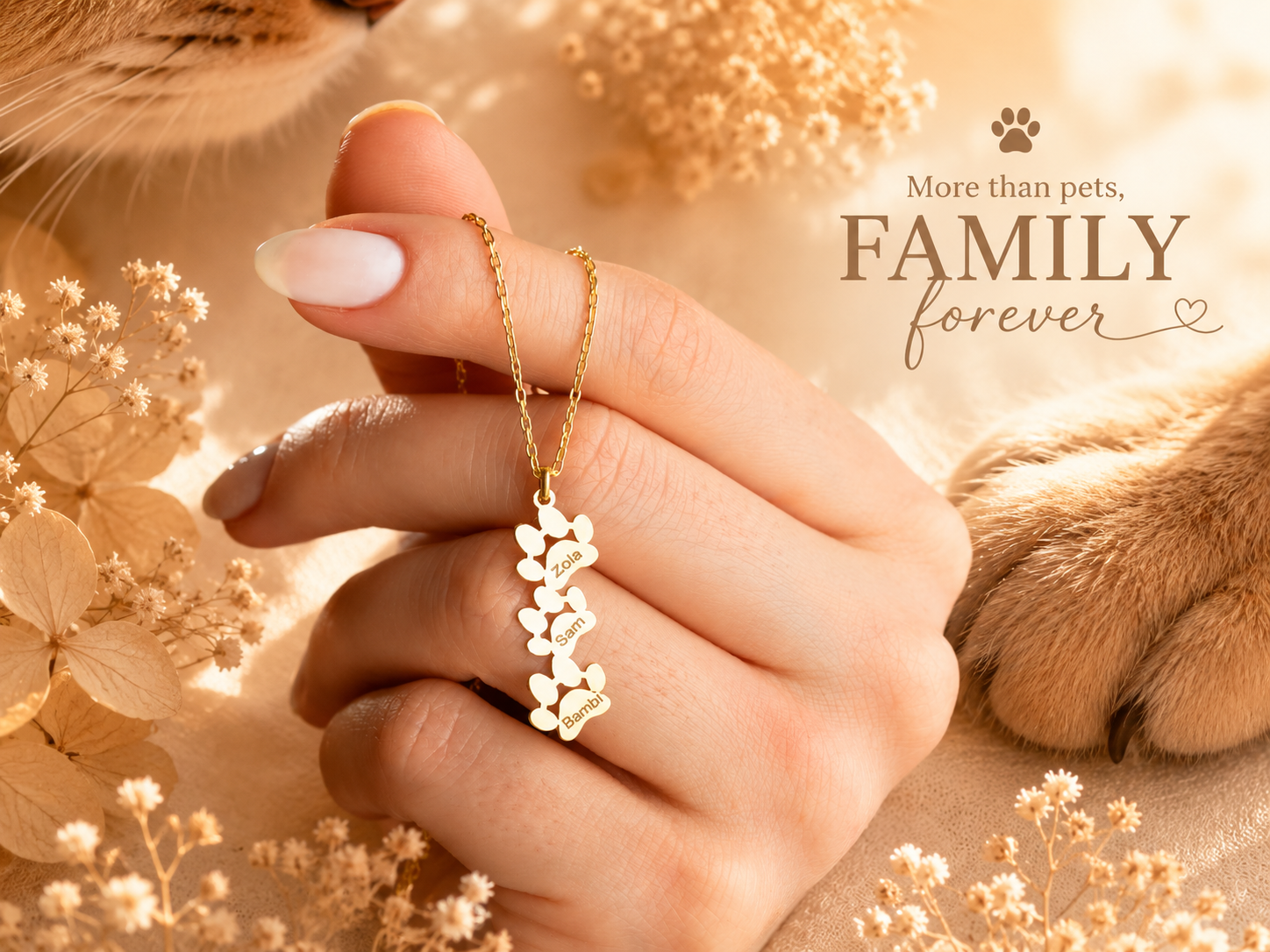 Custom Multi Pet Paw Necklace
