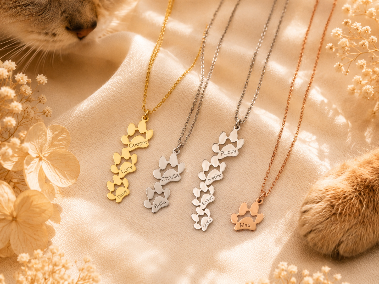 Custom Multi Pet Paw Necklace