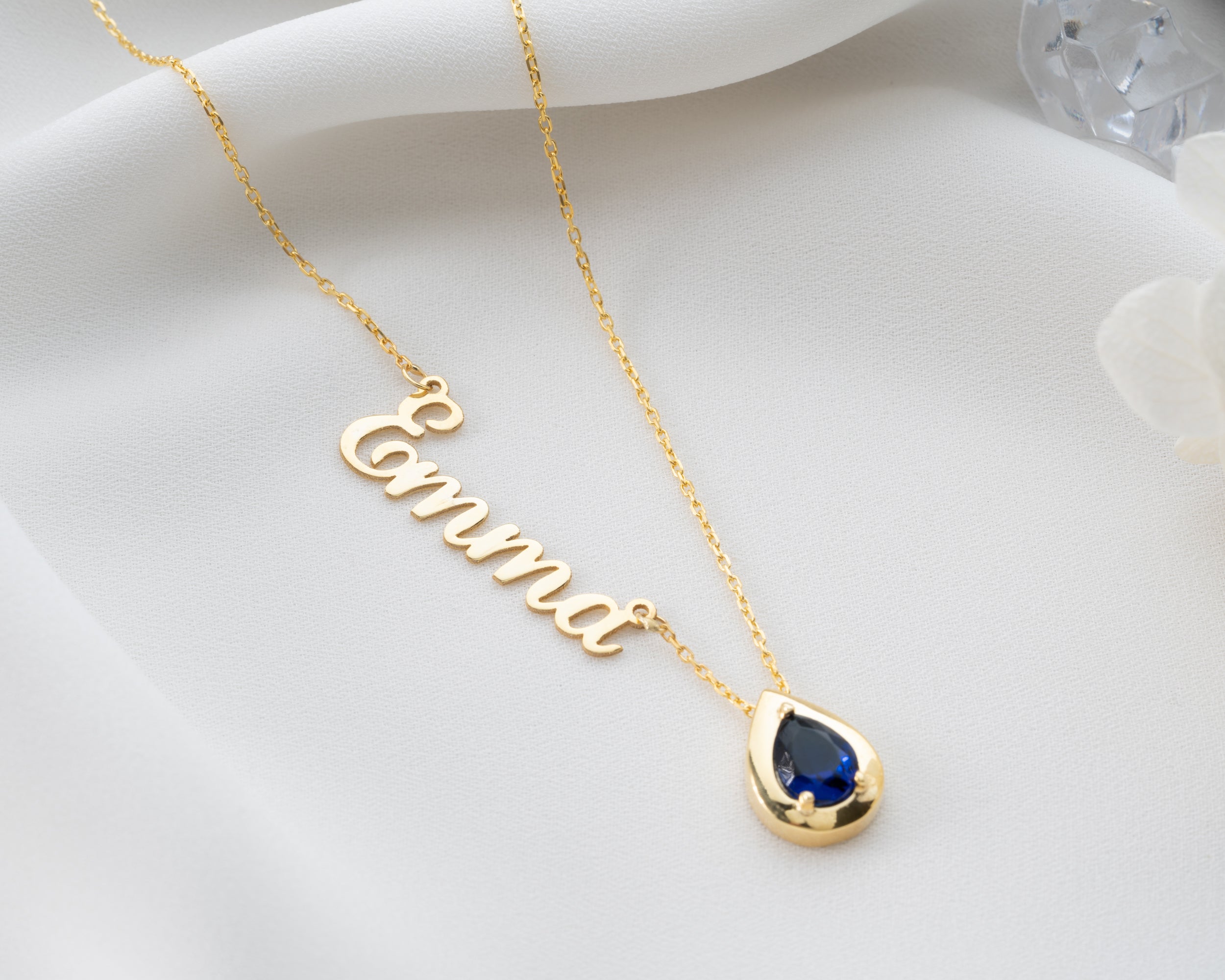 Custom Name Necklace with Birthstone Charm