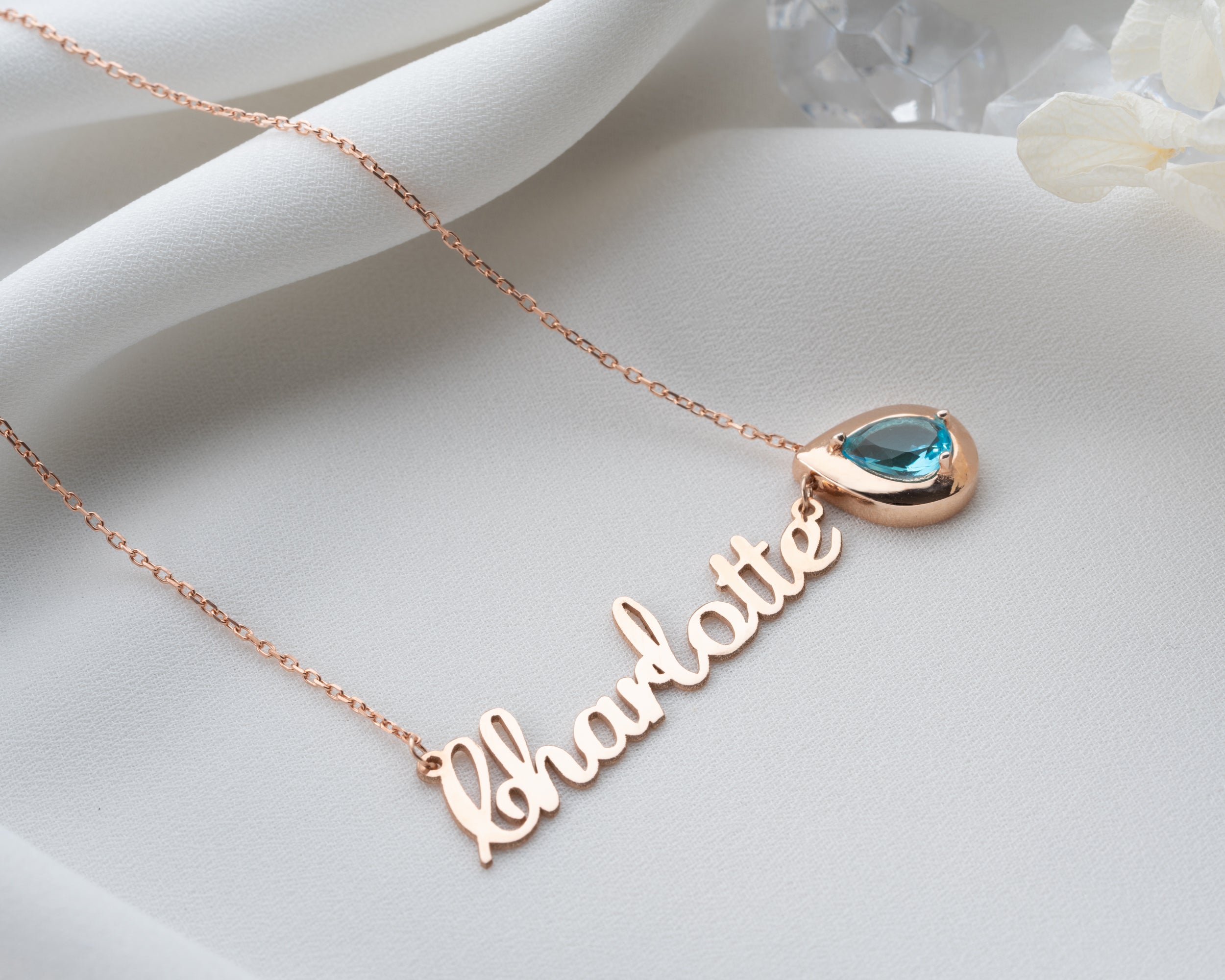 Custom Name Necklace with Birthstone Charm