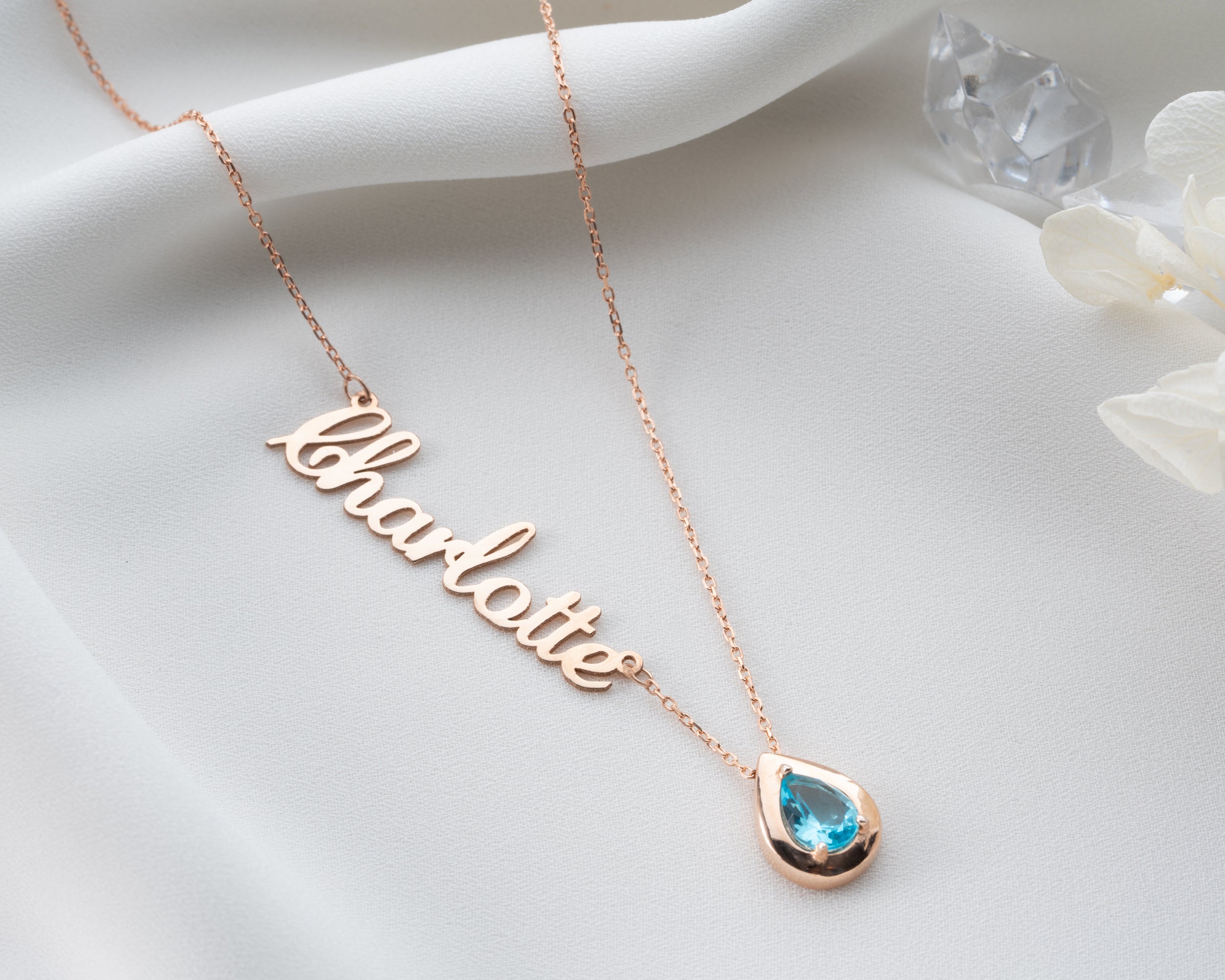Custom Name Necklace with Birthstone Charm